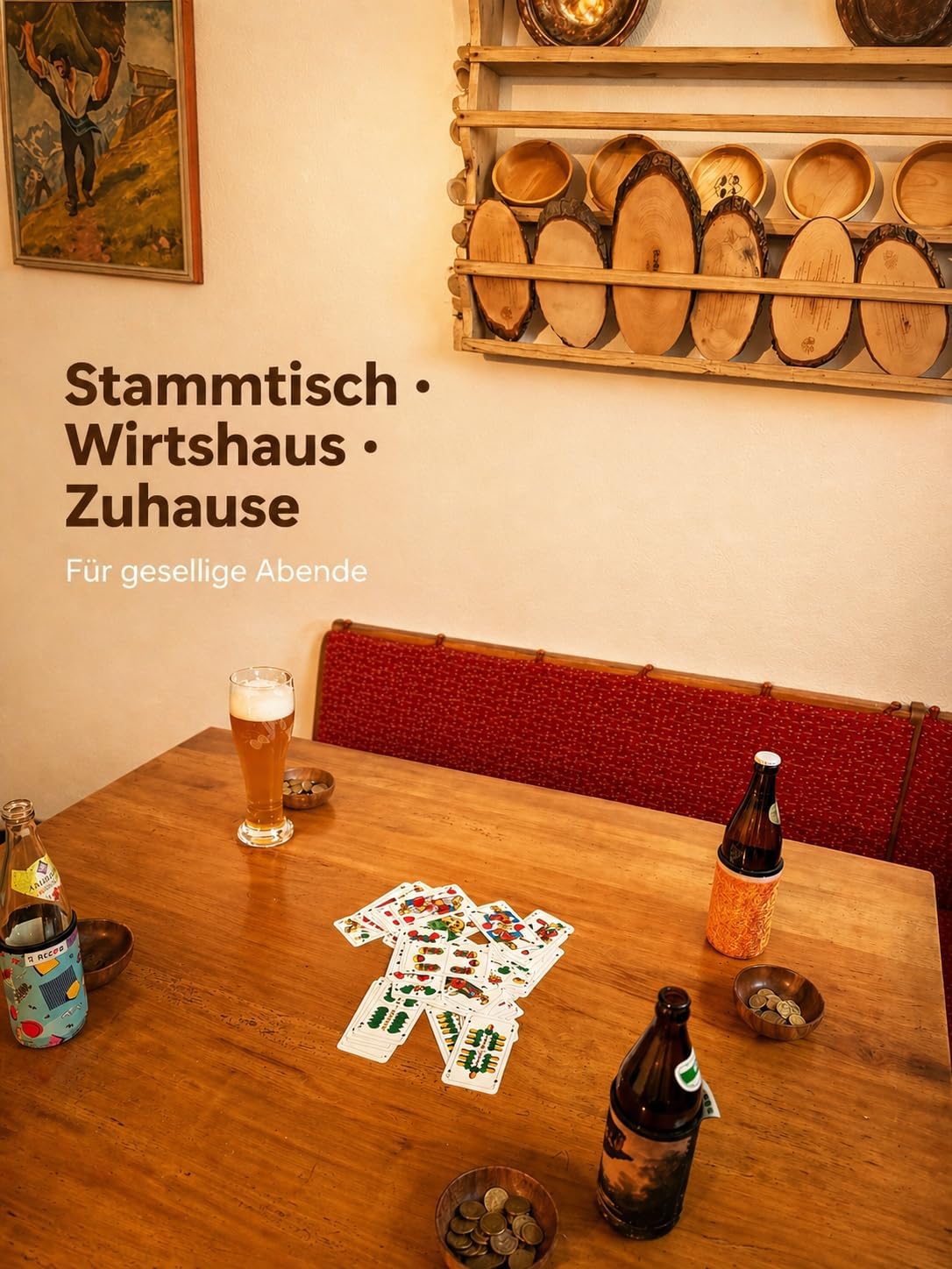 Bäng Läng Schafkopf Geldschüssel Set aus Akazienholz, 4 Stück - Spielgeldteller & Münzschalen für Kartenspiel mit Bayrisches Bild Gravur, Schafkopf Zubehör & Geschenk - Bäng Läng Germany