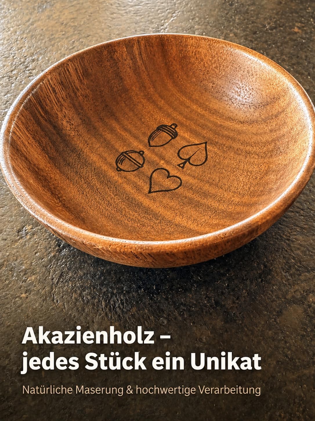 Bäng Läng Schafkopf Geldschüssel Set aus Akazienholz, 4 Stück - Spielgeldteller & Münzschalen für Kartenspiel mit Bayrisches Bild Gravur, Schafkopf Zubehör & Geschenk - Bäng Läng Germany